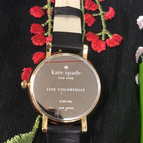 Kate Spade Gold with Gems Black Leather Strap Watch - Picture 4 of 12